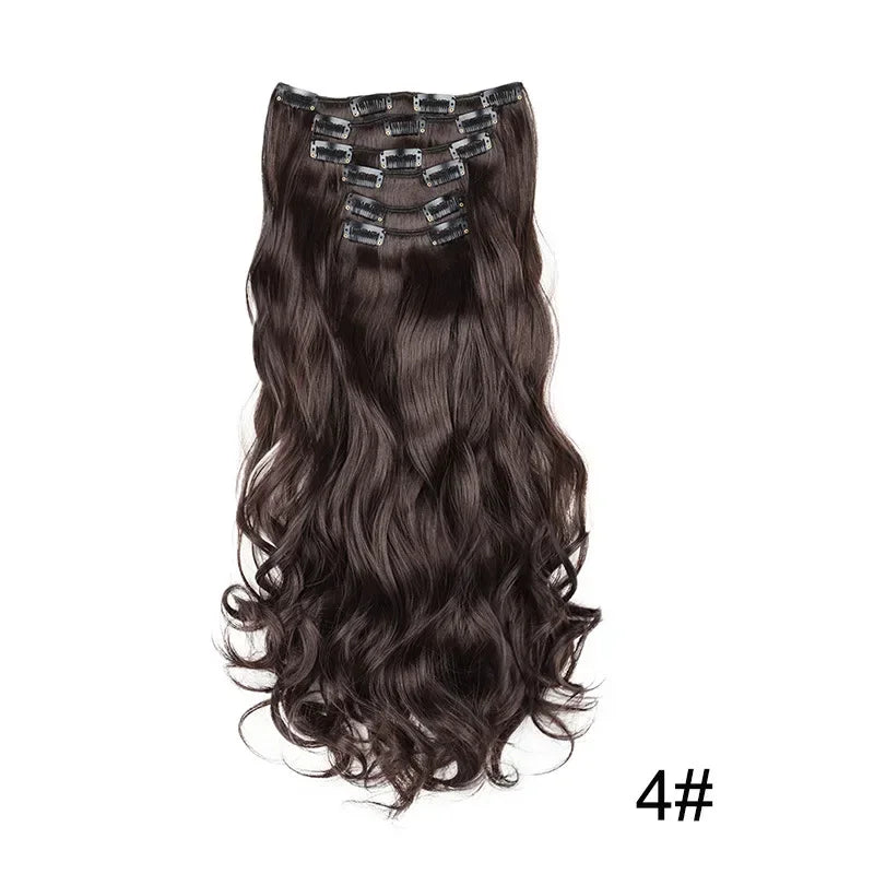 Black Hair Extensions 24"/60cm 6pcs/set Women Long Straight Synthetic Full Head Clip 16 Clips Ombre Heat Resistant Fiber Hair - Zenflow Active