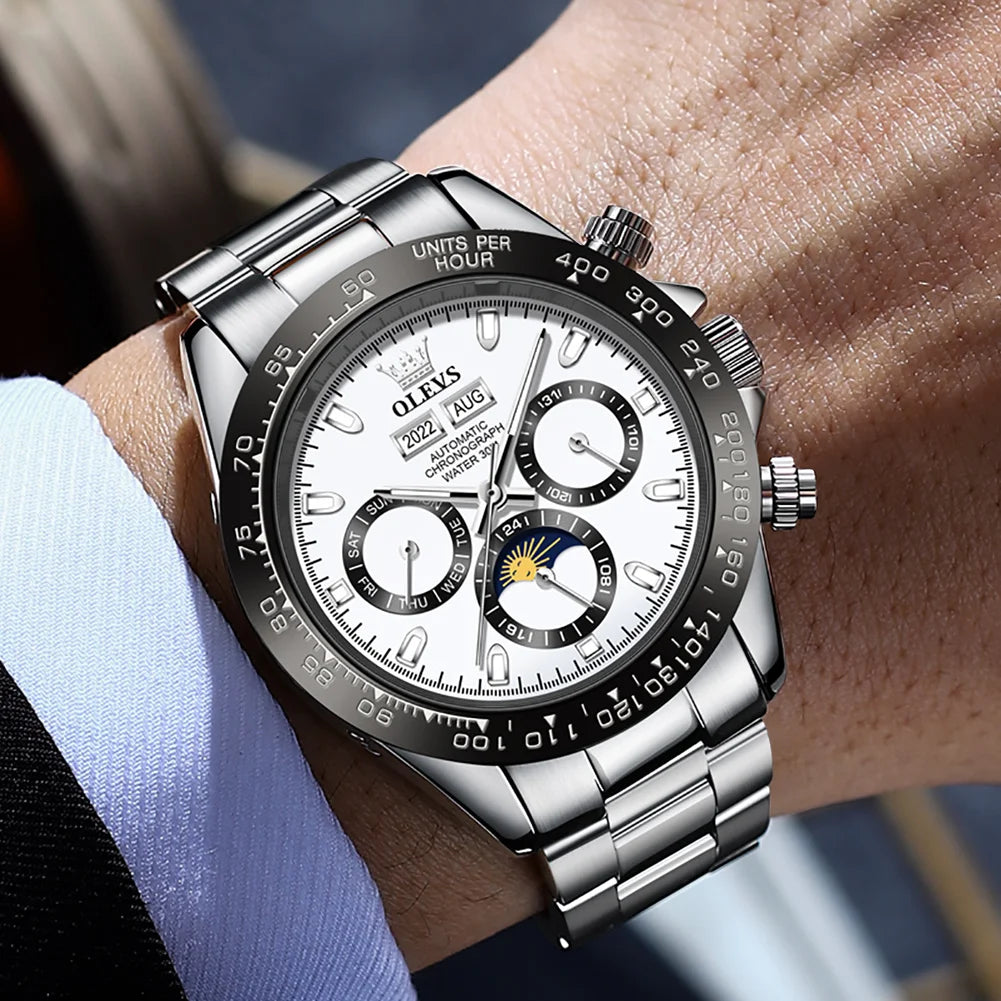 OLEVS 6654 Luxury Mens Watch Chronograph Automatic Mechanical Wristwatch - Zenflow Active