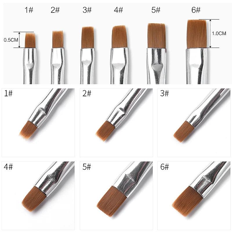Nail Art Brush – Flat & Tilted Head | Nylon Hair, Wooden Handle | Sizes 1–6 - Zenflow Active
