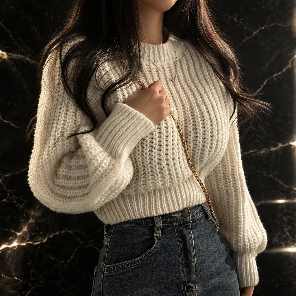 Women's Loose-Fit Crew Neck Knit Sweater Zenflow Active