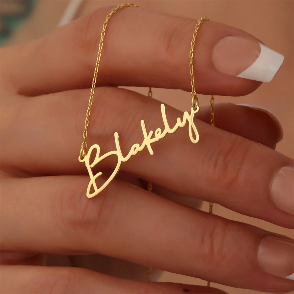 Custom Personalized Signature Name Necklace Stainless Steel Handmade Cursive Name Choker Jewellery Birthday Gift for Women - Zenflow Active