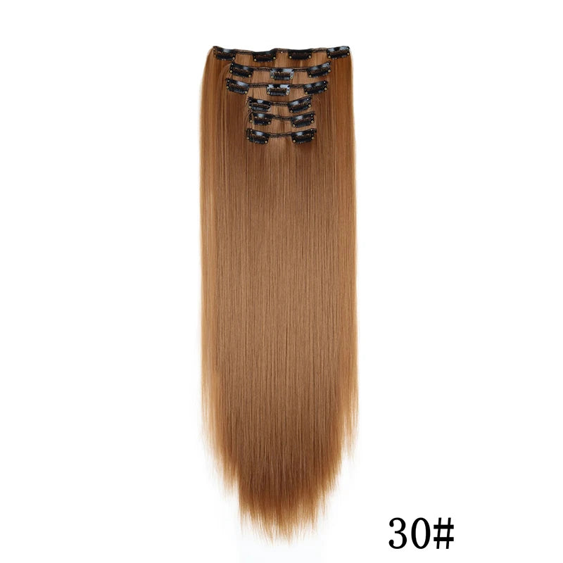 Synthetic Clips in Hair Extensions Long Straight Hairstyle Blonde Black Hairpieces Heat Resistant False Hair Daily Use - Zenflow Active