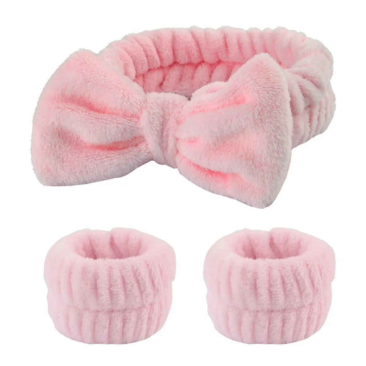 Bow Headband & Wristband Set | Soft Coral Fleece Hair Band for Washing, Yoga & Skincare - Zenflow Active