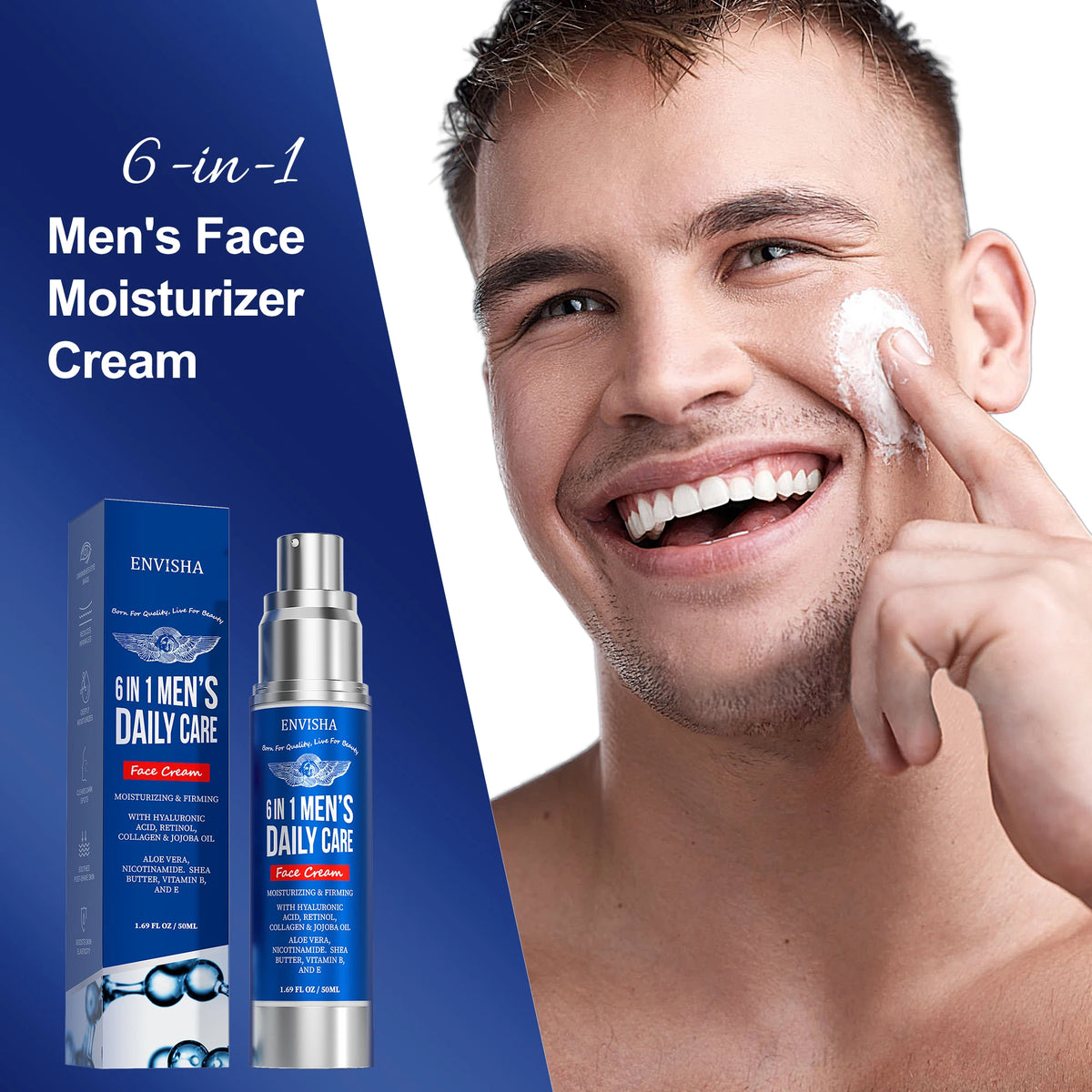 ENVISHA Men's 6-in-1 Face Cream with Retinol, Hyaluronic Acid & Collagen, 50ml - Zenflow Active