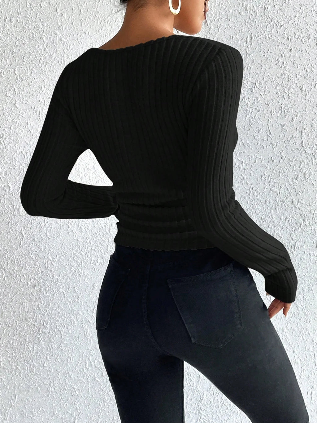 Ribbed Square Neck Long Sleeve Top Zenflow Active
