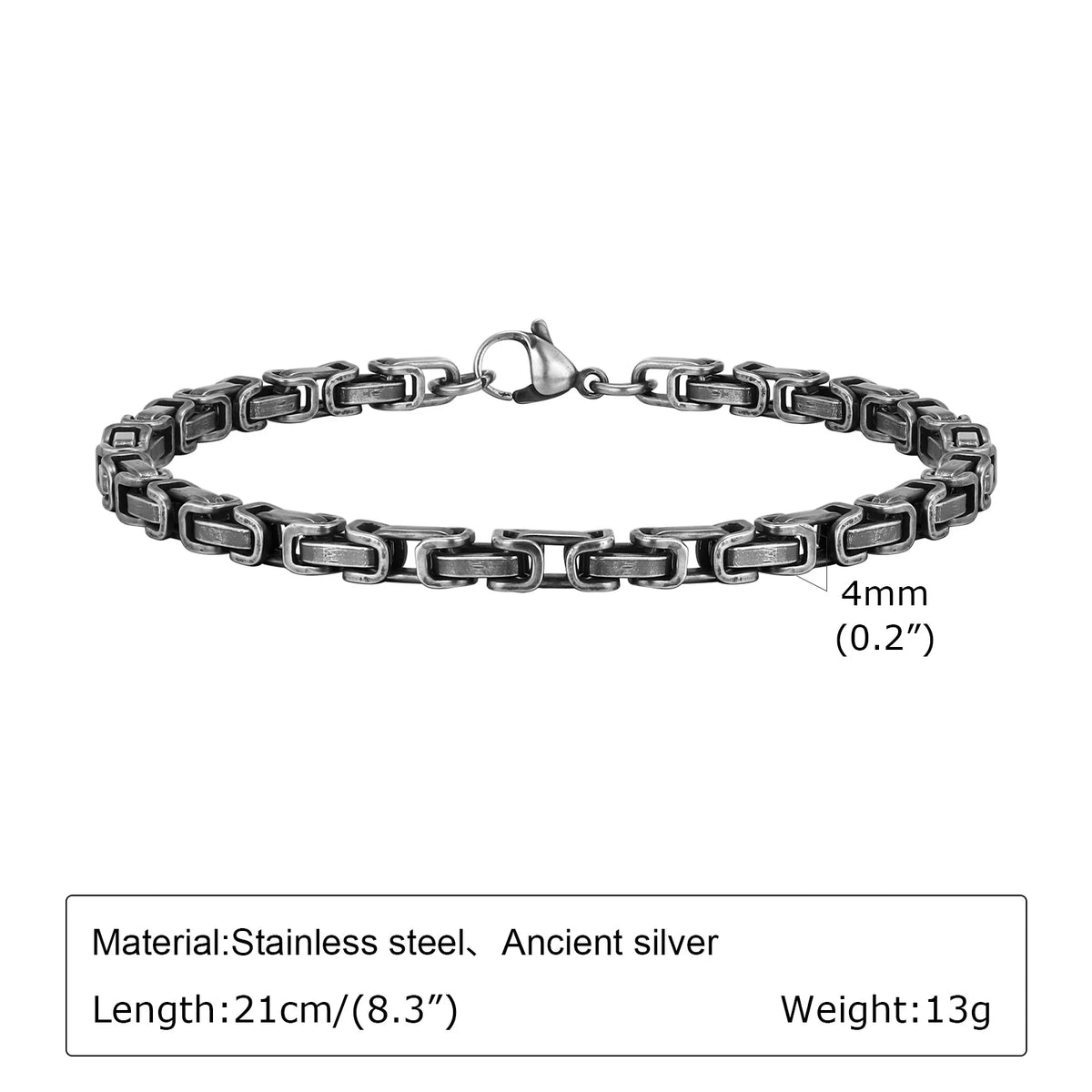 Men's Byzantine Bracelets,4mm Retro Grey, Stainless Steel, Handmade - Zenflow Active