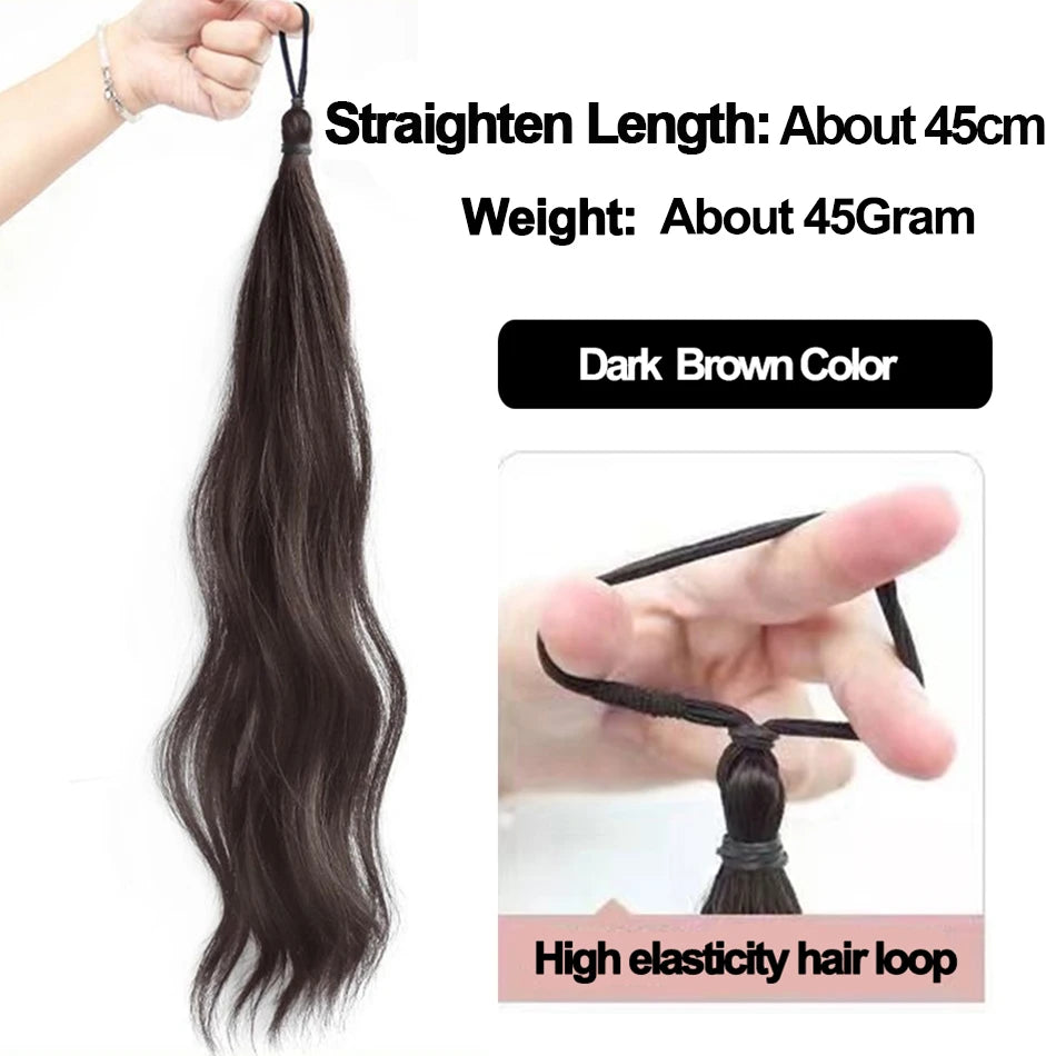 Long Wavy Synthetic Self-Winding Ponytail Hair Extensions With Elastic Rubber Band Braided Hair Bundle For Women Increase Hair - Zenflow Active