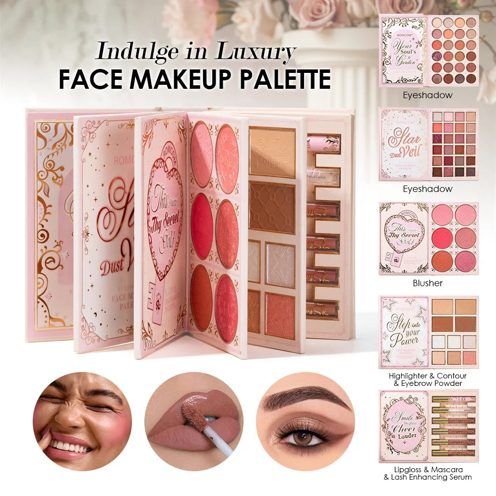 5 Page Full Face Makeup Kit matte and shimmer eyeshadow, blush, contour, lip gloss, and mascara - Zenflow Active