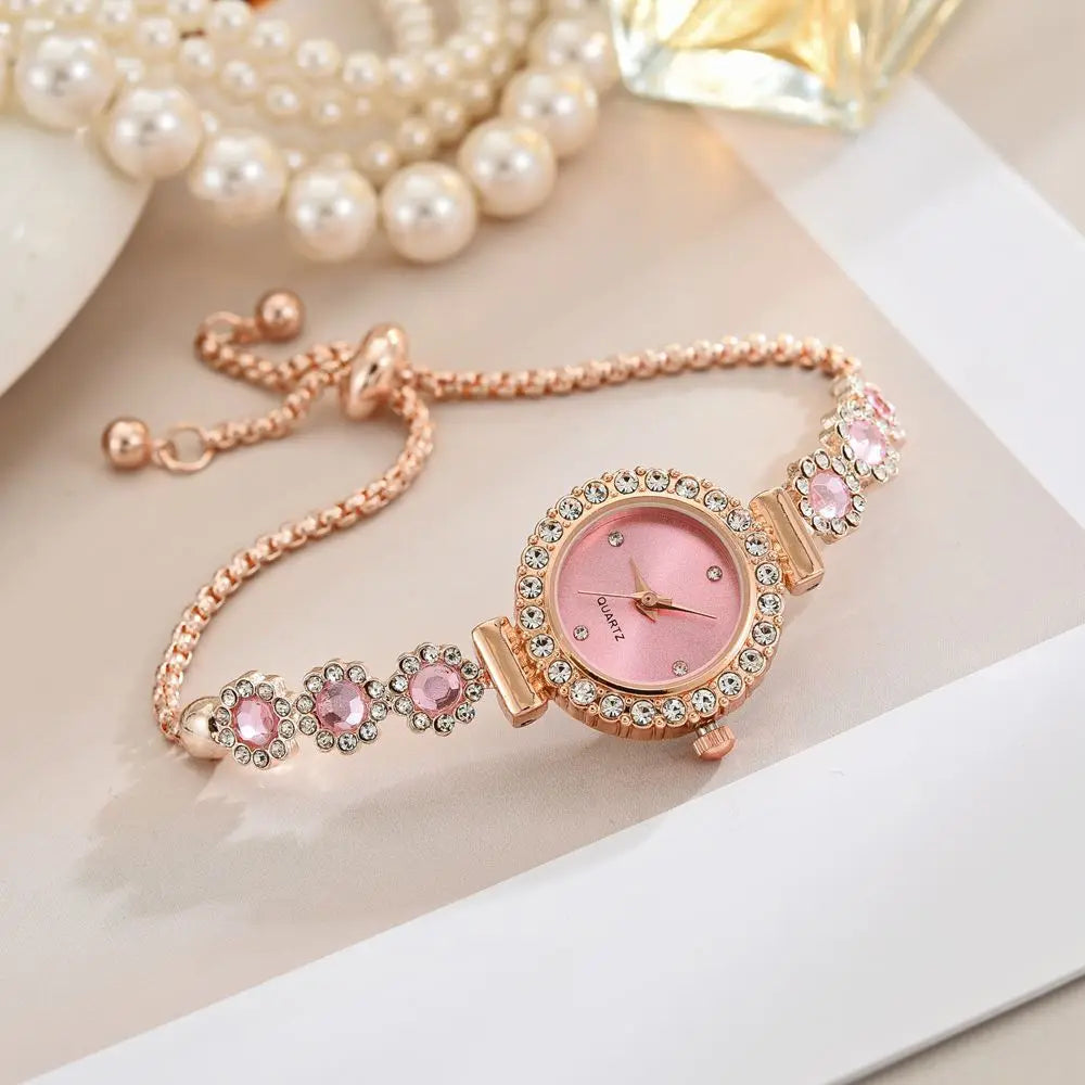 Fashion Rhinestone Women Watches Diamond Flowers Bracelet Ladies Quartz Wristwatch - Zenflow Active