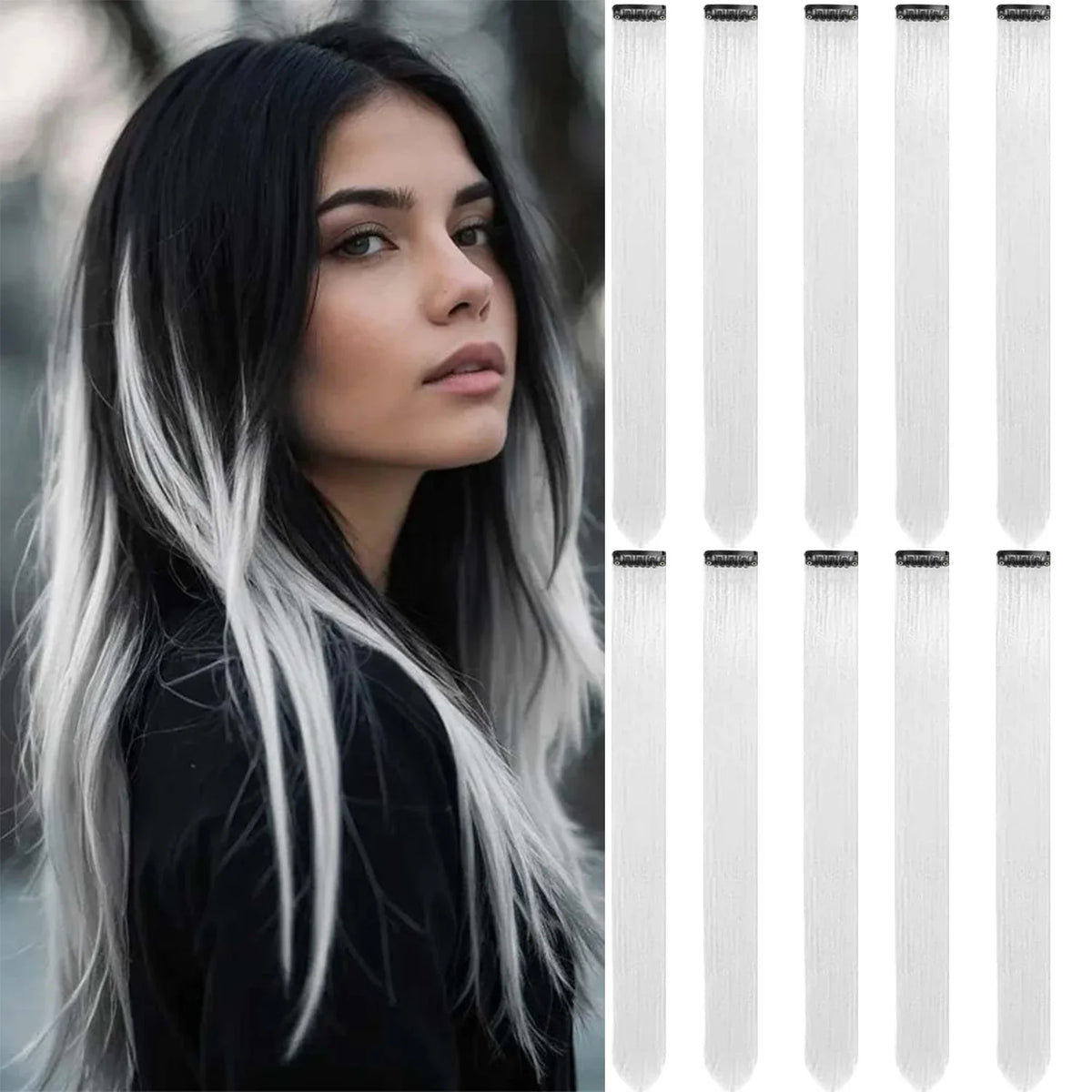 Colored Clip in Hair Extensions for Women & Men - 22" Synthetic Multi-Color Straight Hair Extensions with Vibrant Gradient Color - Zenflow Active