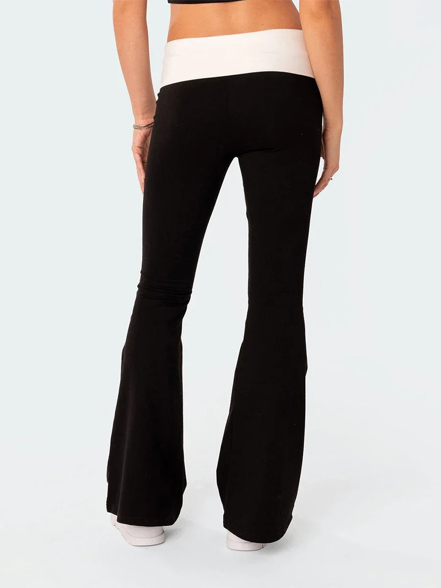 Contrast Colour High-Waist Flare Trousers - Zenflow Active