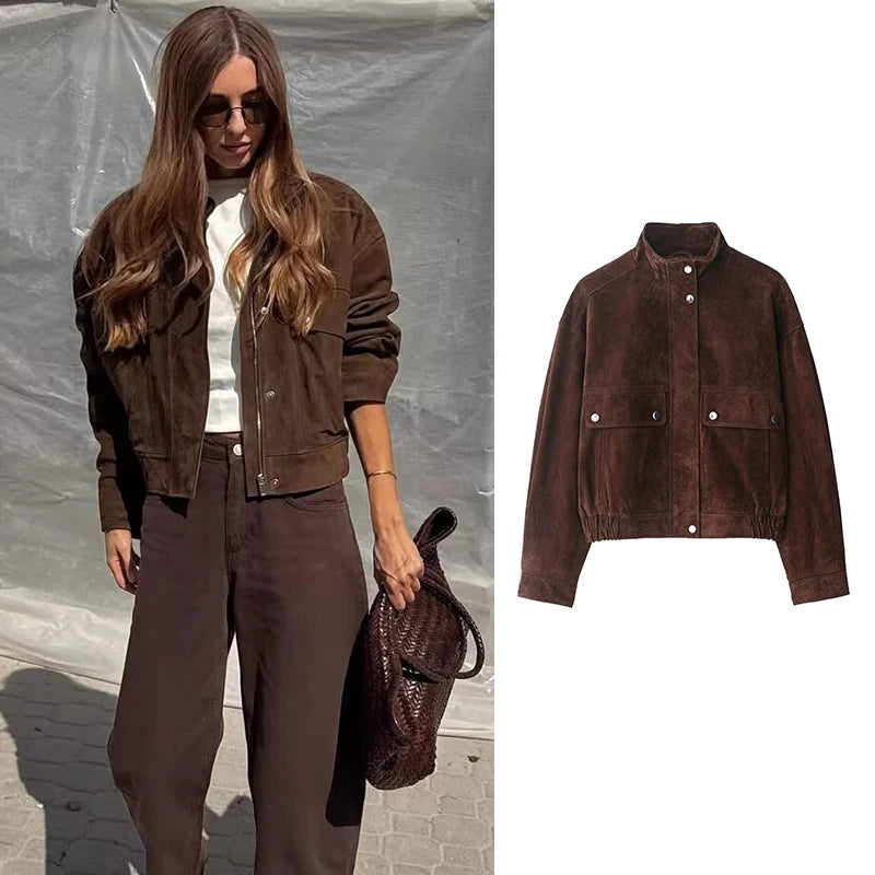 Women’s Brown Zip-Front Turtleneck Jacket Zenflow Active