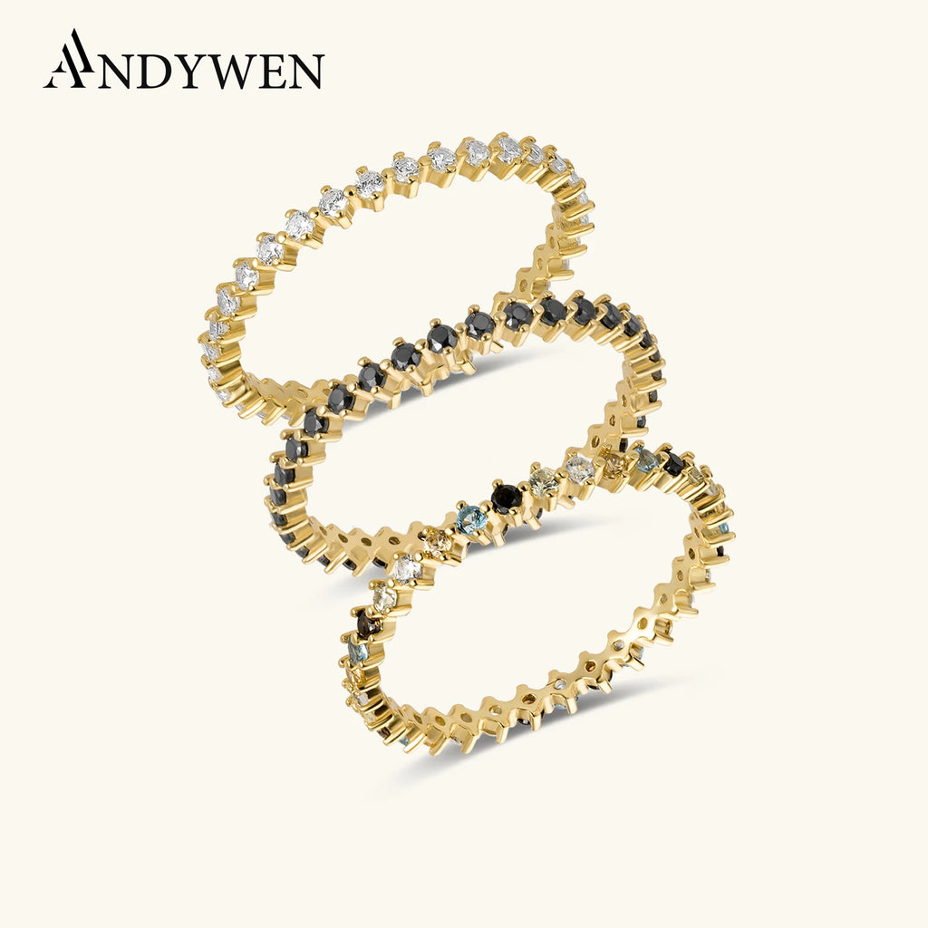ANDYWEN 925 Sterling Silver Gold Full Zircon Rainbow CZ Lady Bird Ring Size Women Wedding Jewellery Rock Punk Round Jewellery - Zenflow Active