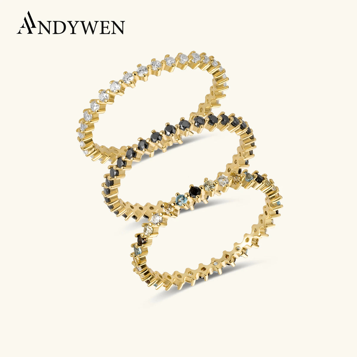 ANDYWEN 925 Sterling Silver Gold Full Zircon Rainbow CZ Lady Bird Ring Size Women Wedding Jewellery Rock Punk Round Jewellery - Zenflow Active