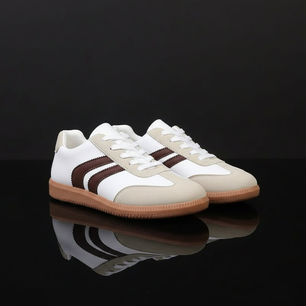 Women's PU Lace-Up Flat Sports Shoes — Soft Sole, Round Toe, Rubber Outsole, Casual - Zenflow Active