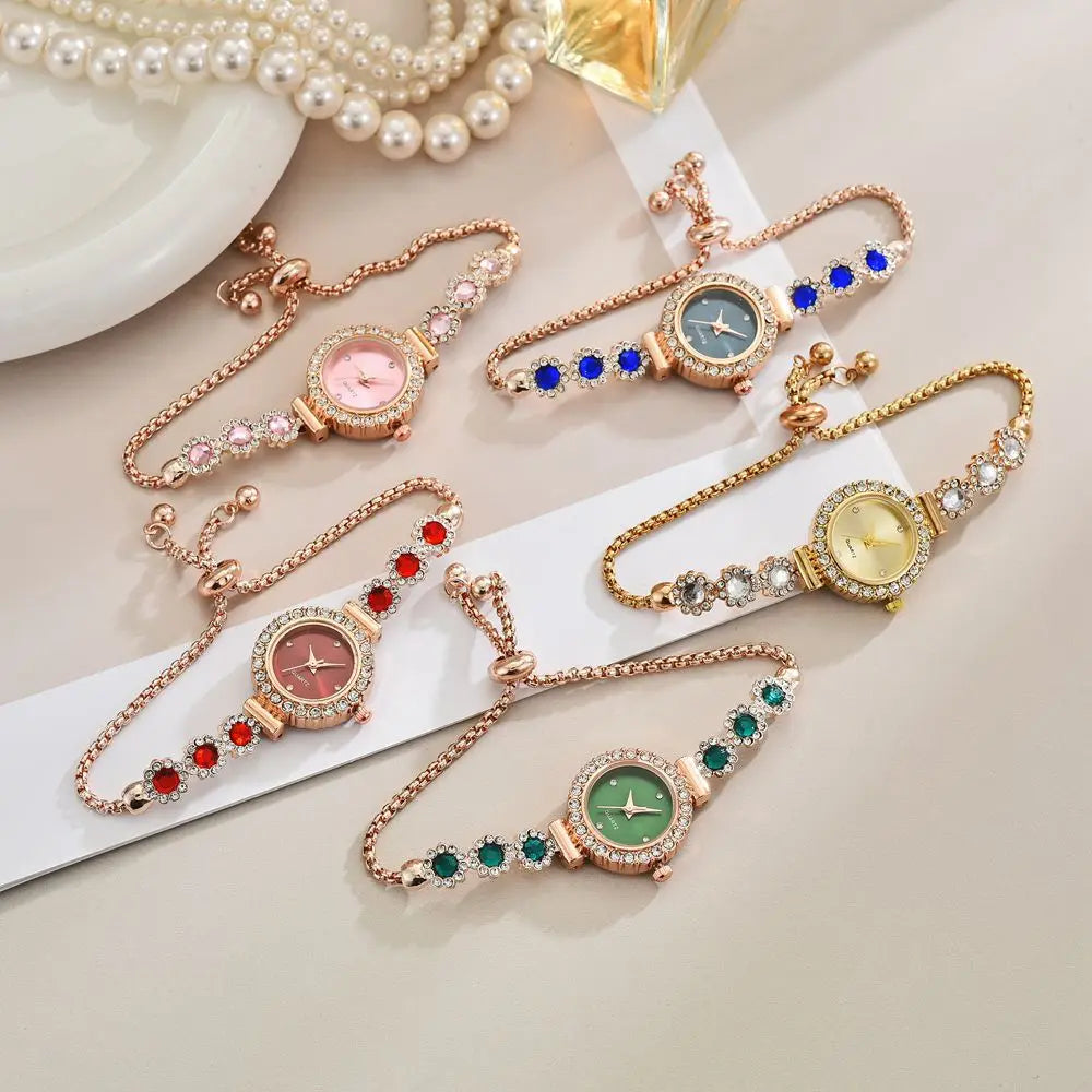 Fashion Rhinestone Women Watches Diamond Flowers Bracelet Ladies Quartz Wristwatch - Zenflow Active