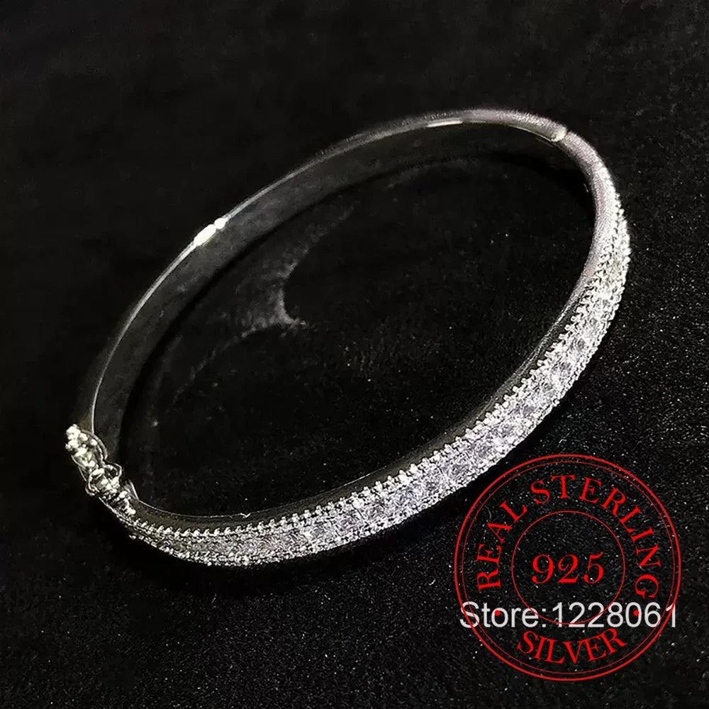 Classic Geometric Cz Bangles Pave White Cubic Zirconia 925 Sterling Silver Women Bracelet Fashion Jewelry - Zenflow Active