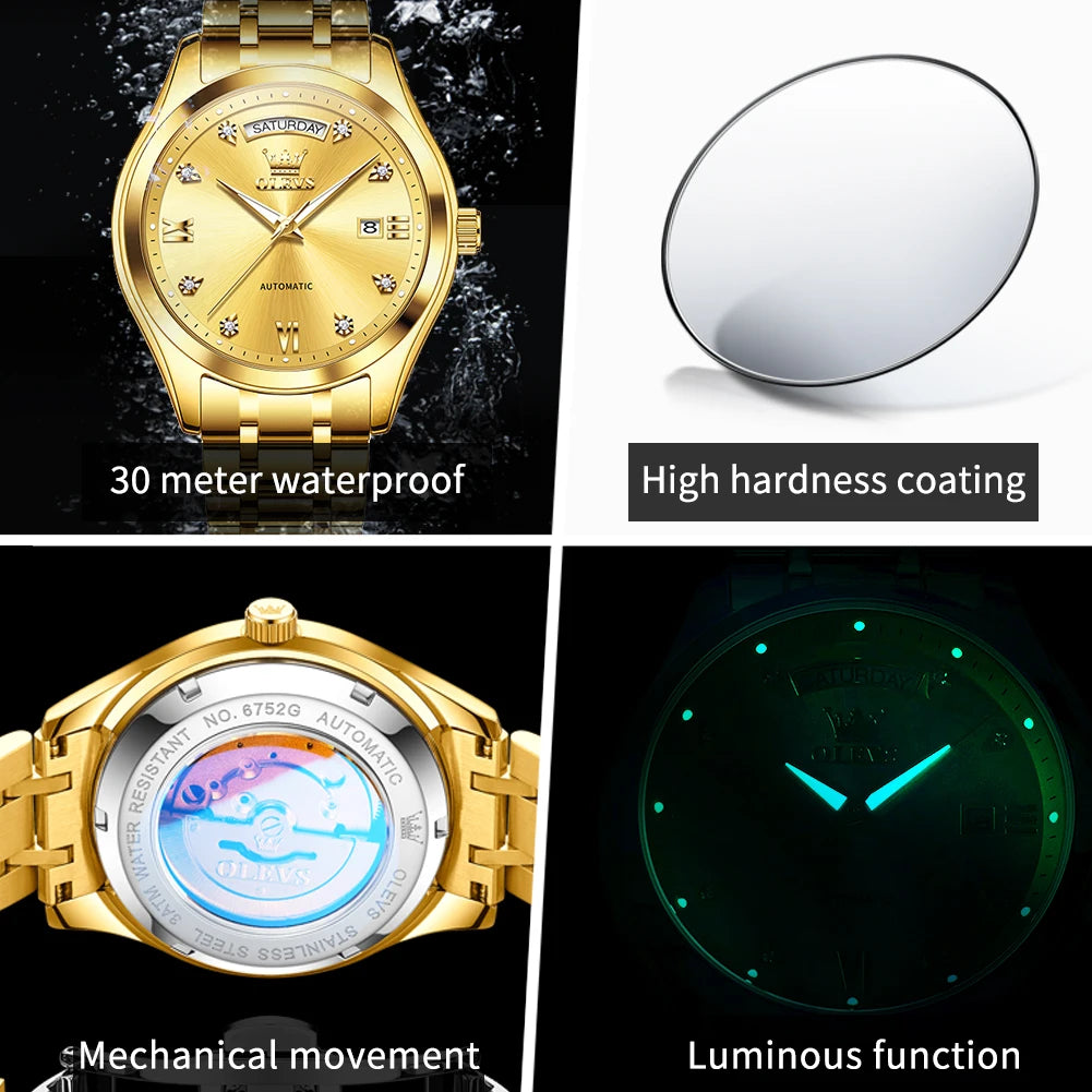 OLEVS 6752 Men's Automatic Mechanical Watch — Luminous, Week & Date Display, Waterproof - Zenflow Active
