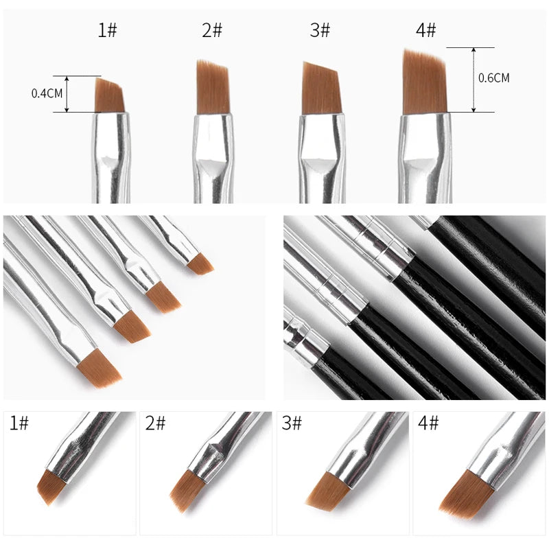 Nail Art Brush – Flat & Tilted Head | Nylon Hair, Wooden Handle | Sizes 1–6 - Zenflow Active
