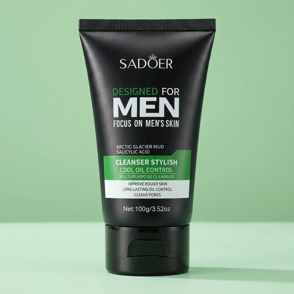 SADOER Men’s Glacier Mud Facial Cleanser with Salicylic Acid, 100g - Zenflow Active