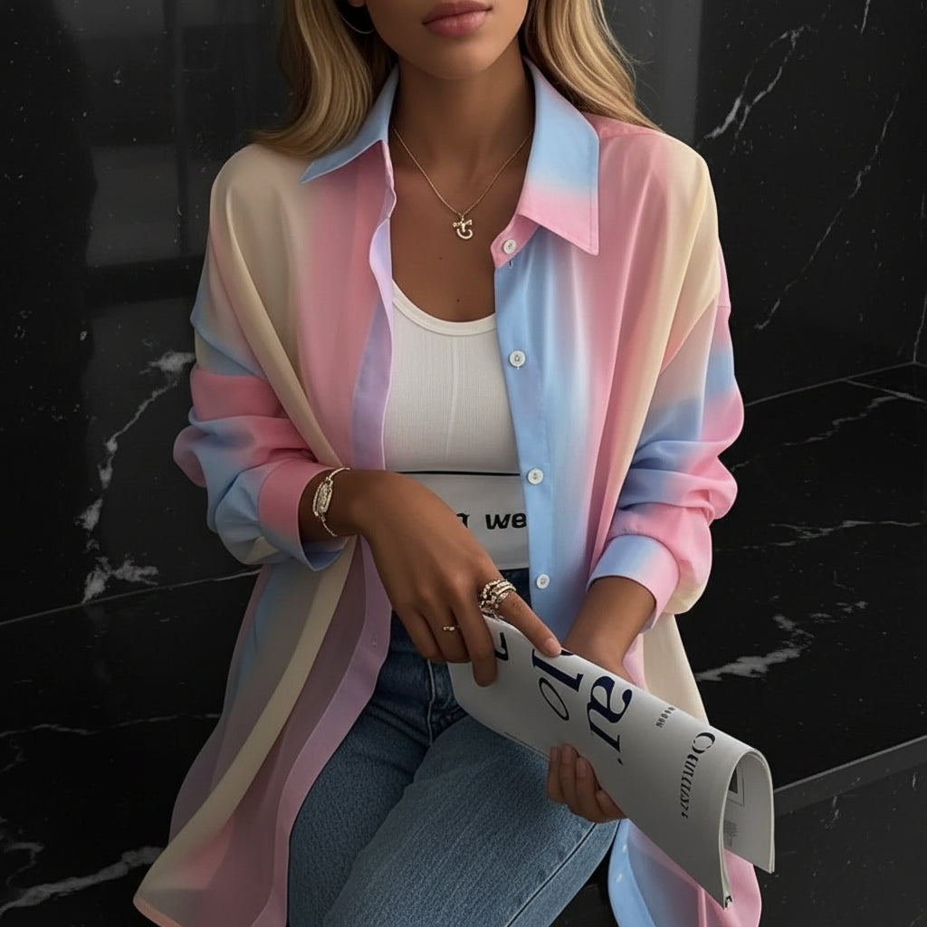Women’s Sheer Gradient-Stripe Long-Sleeve Blouse Zenflow Active