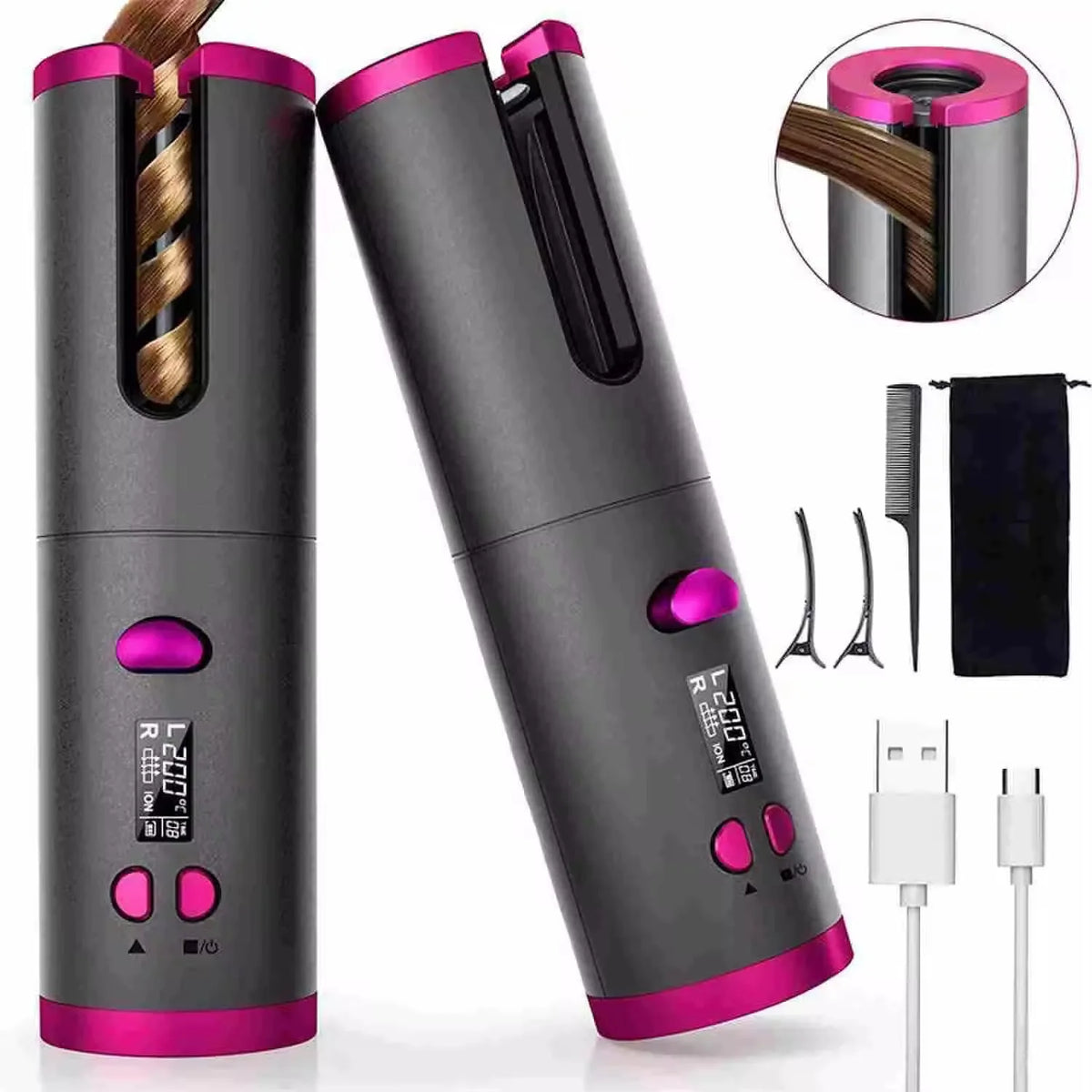 Cordless Automatic Hair Curler | Rechargeable Tourmaline Ceramic Curling Iron - Zenflow Active