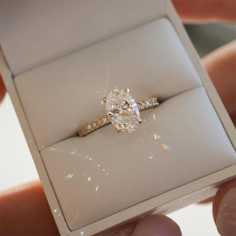 Minimalist 1-3ct Oval Cut Moissanite Half Eternity Engagement Ring 925 Sterling Silver for Woman Girl Gold Plated Handmade Rings - Zenflow Active