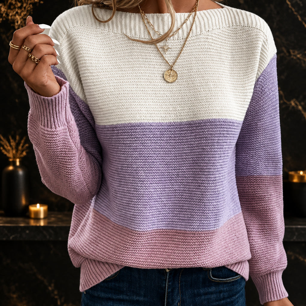 Women's Striped Slash-Neck Knit Sweater Zenflow Active