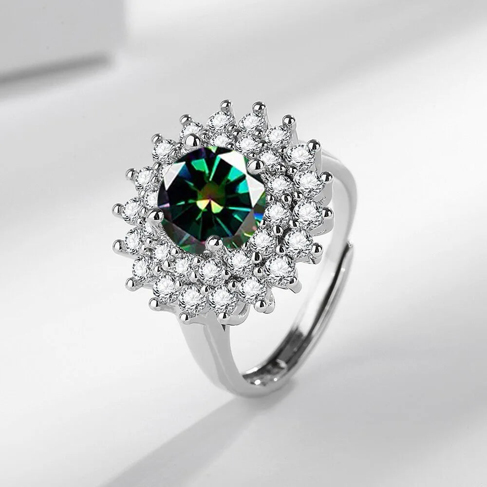 925 Sterling Silver Ring Two Carat Zirconia Ring Multi-color Optional Women's Open Ring Fashion Simple Birthday Jewelry Gift - Zenflow Active