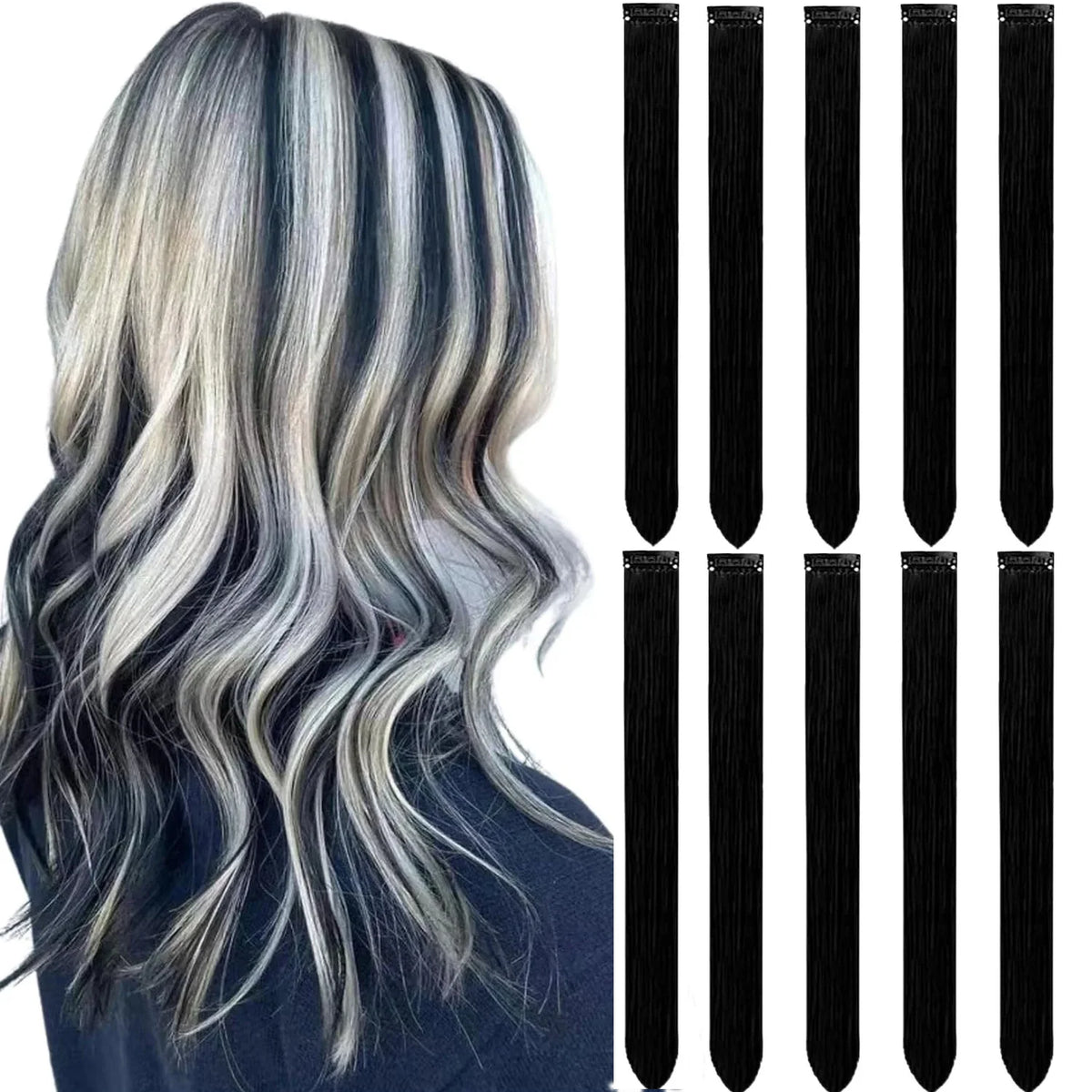 Colored Clip in Hair Extensions for Women & Men - 22" Synthetic Multi-Color Straight Hair Extensions with Vibrant Gradient Color - Zenflow Active