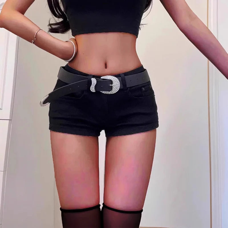 Black Low-Rise Washed Denim Shorts Zenflow Active