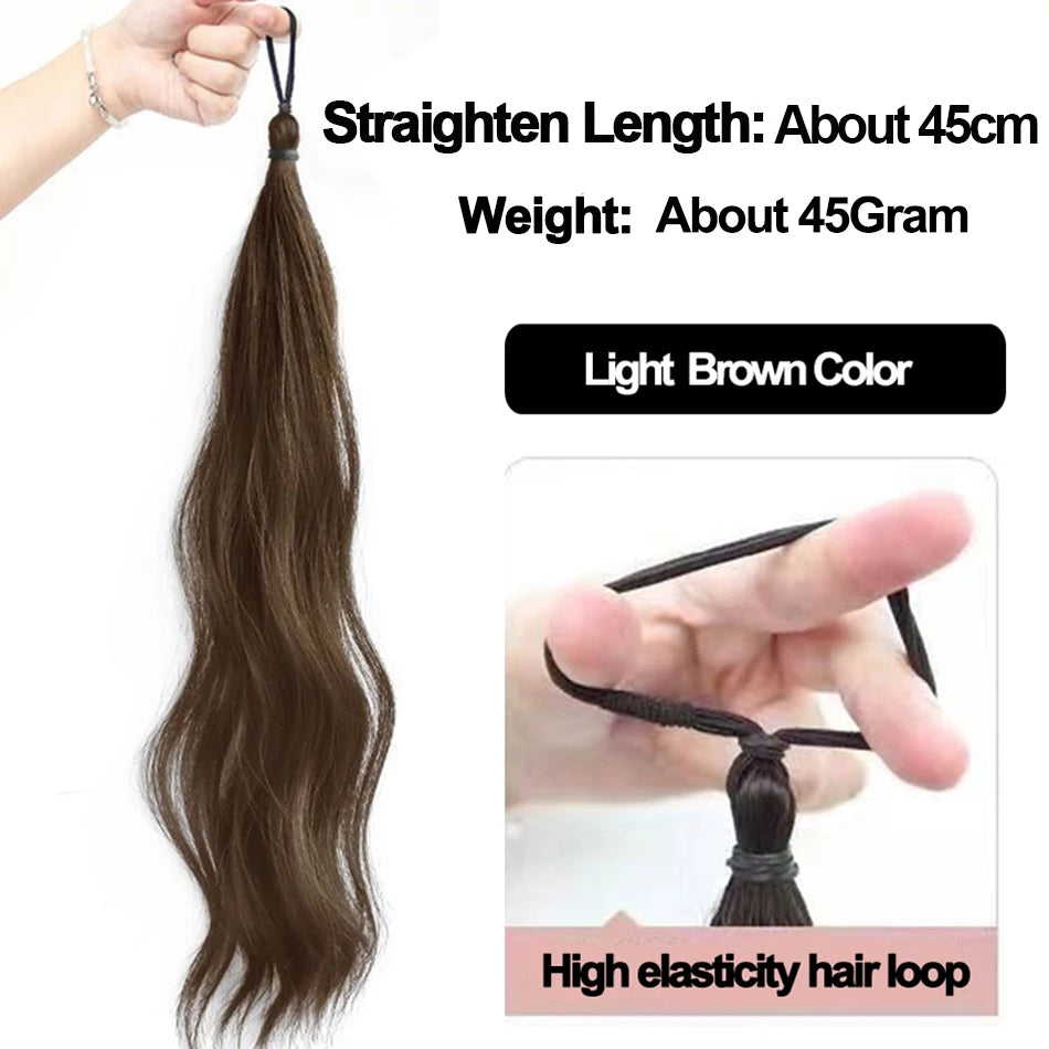 Long Wavy Synthetic Self-Winding Ponytail Hair Extensions With Elastic Rubber Band Braided Hair Bundle For Women Increase Hair - Zenflow Active