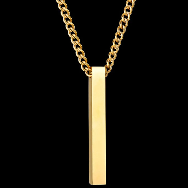 Engrave 4 Sides Name Date Custom Stainless Steel Thick Chain Necklaces for men Personalized Square Bar Pendant Jewellery - Zenflow Active