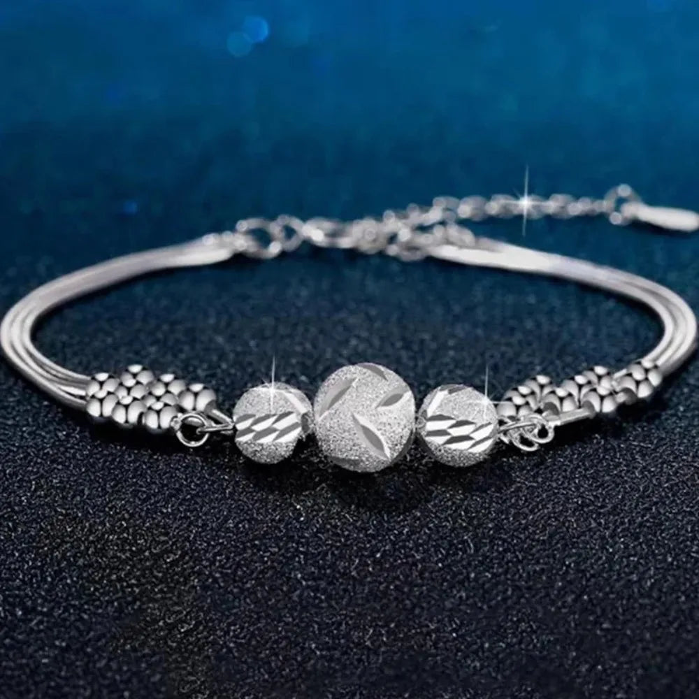 Charms Cute 925 Sterling Silver Exquisite Beaded Bracelet for Women Lady, Stylish Wedding Jewelry Accessories - Zenflow Active