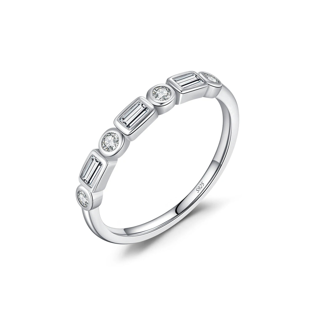 MODIAN 925 Sterling Silver Fashion Round Rectangle Dazzling Clear CZ Band Ring For Fine Jewellery - Zenflow Active