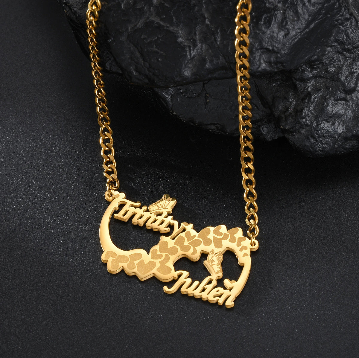 Goxijite Custom Removable Butterfly Heart Name Pendant Stainless Steel Laser Marking Nameplate Necklace - Zenflow Active