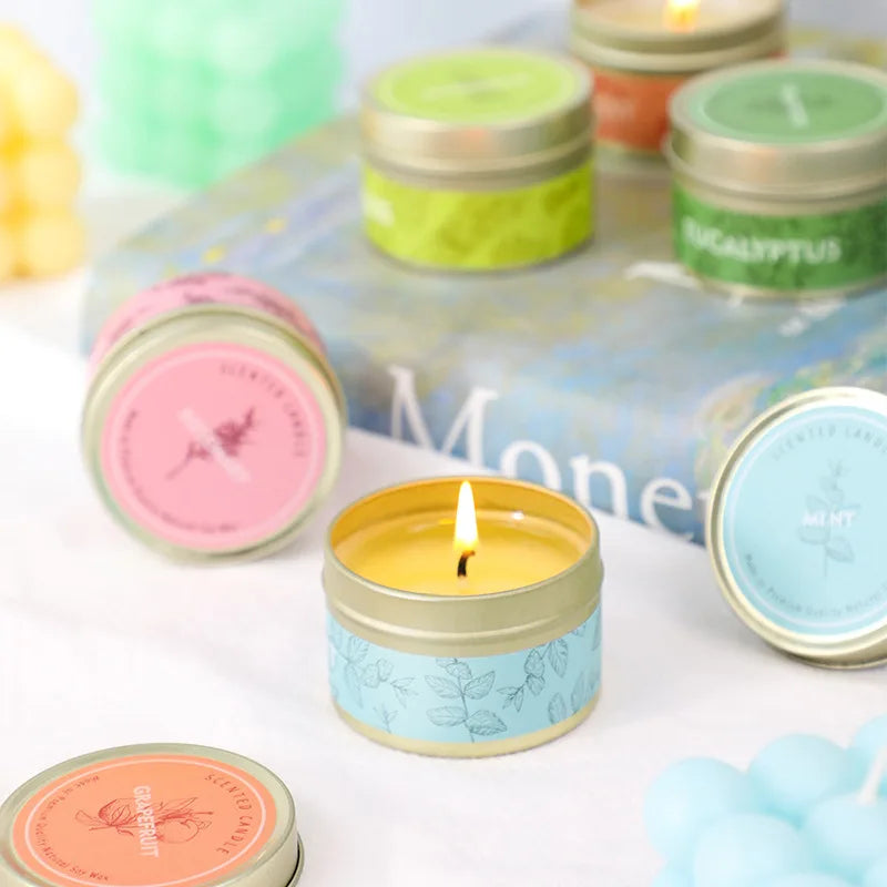 Smokeless Scented Aromatic Candles Creative Travel Tin Natural Soy Wax Scented Candles Wedding Decorative Candle Guest Gifts Box - Zenflow Active