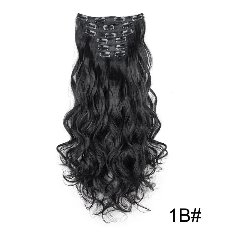 Black Hair Extensions 24"/60cm 6pcs/set Women Long Straight Synthetic Full Head Clip 16 Clips Ombre Heat Resistant Fiber Hair - Zenflow Active