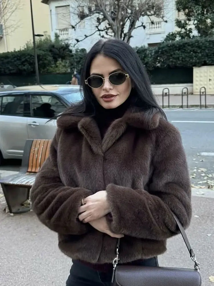 Women's Brown Cropped Faux Fur Jacket Zenflow Active