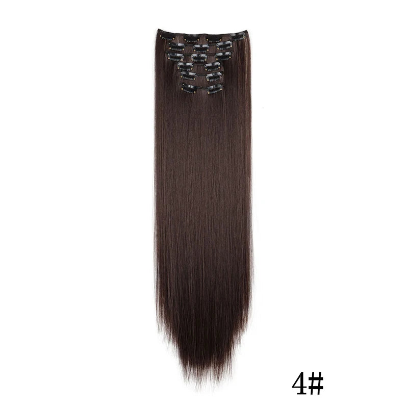Synthetic Clips in Hair Extensions Long Straight Hairstyle Blonde Black Hairpieces Heat Resistant False Hair Daily Use - Zenflow Active