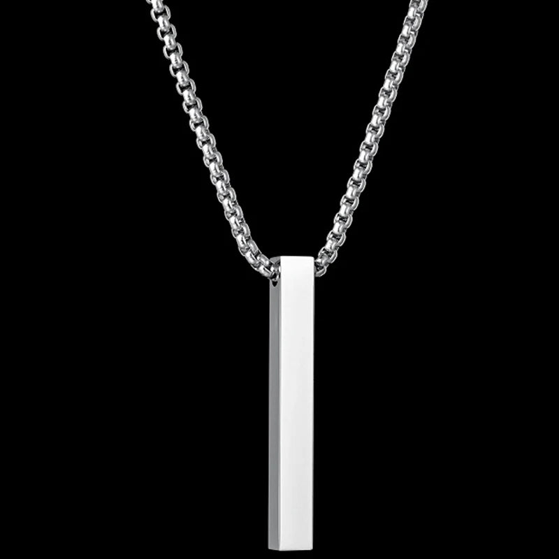 Engrave 4 Sides Name Date Custom Stainless Steel Thick Chain Necklaces for men Personalized Square Bar Pendant Jewellery - Zenflow Active