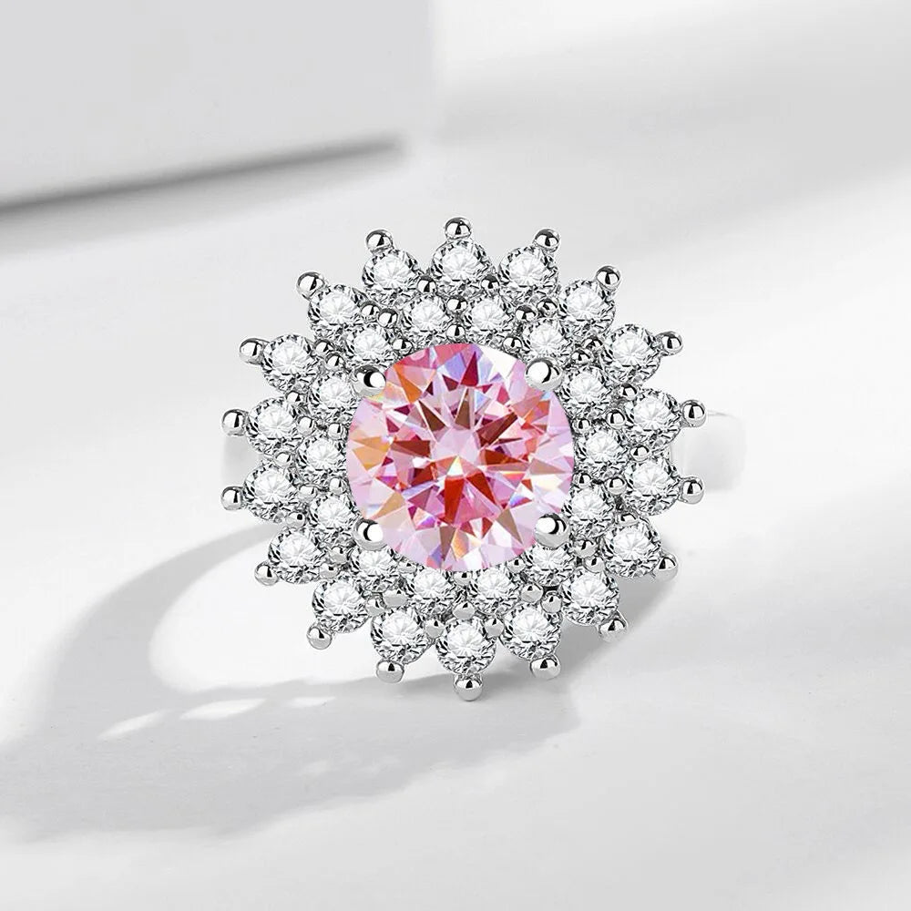 925 Sterling Silver Ring Two Carat Zirconia Ring Multi-color Optional Women's Open Ring Fashion Simple Birthday Jewelry Gift - Zenflow Active