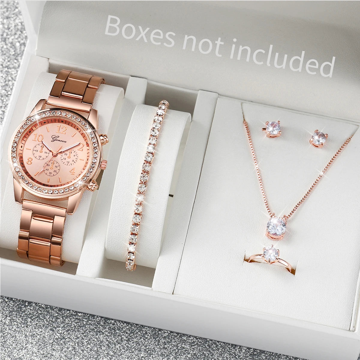 6PCS/Set Women's Watch Fashion Rhinestone Stainless Steel Band Quartz Watch Jewelry Set Reloj Mujer (Without Box) - Zenflow Active