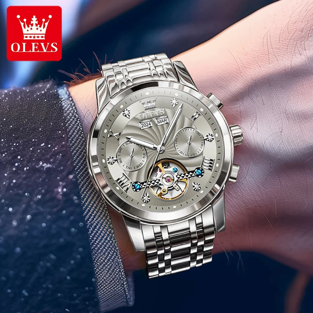 OLEVS 7088 Skeleton Automatic Watch | Tourbillon Display | Luminous - Zenflow Active