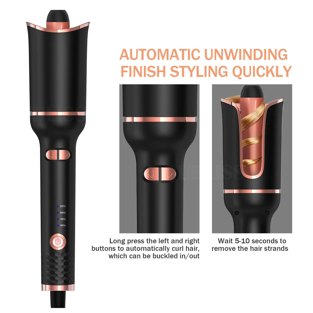 Auto-Rotating Ceramic Curling Iron | Professional Air Spin Curler | 160–230°C - Zenflow Active