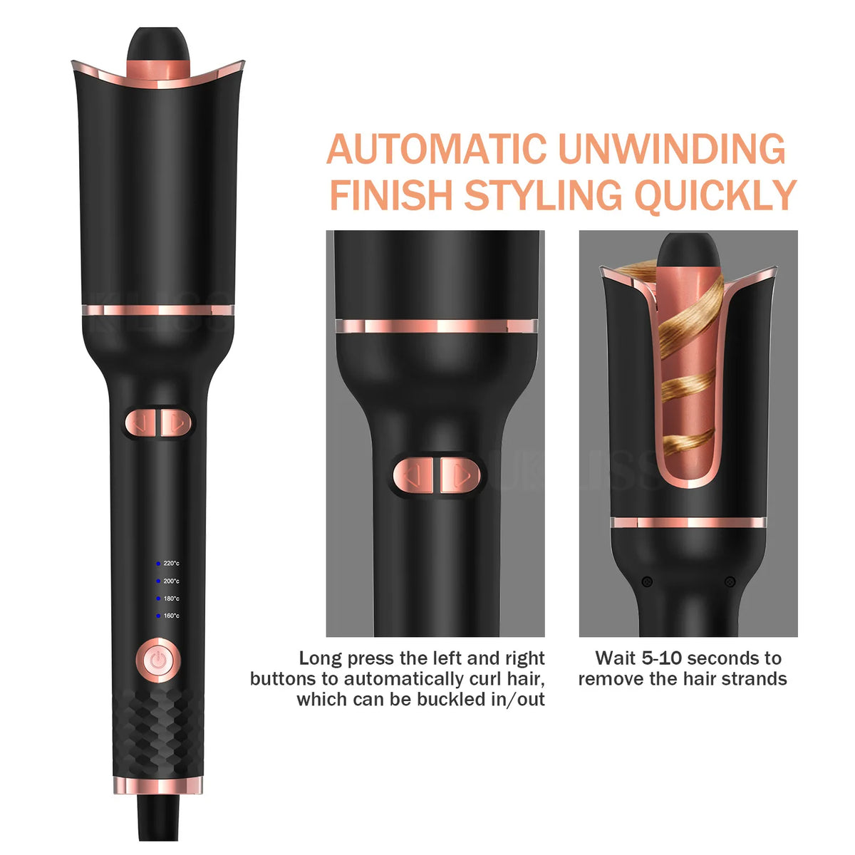 Auto-Rotating Ceramic Curling Iron | Professional Air Spin Curler | 160–230°C - Zenflow Active