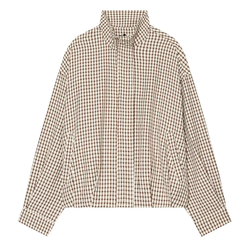 Women's Cropped Plaid Zip-Up Jacket