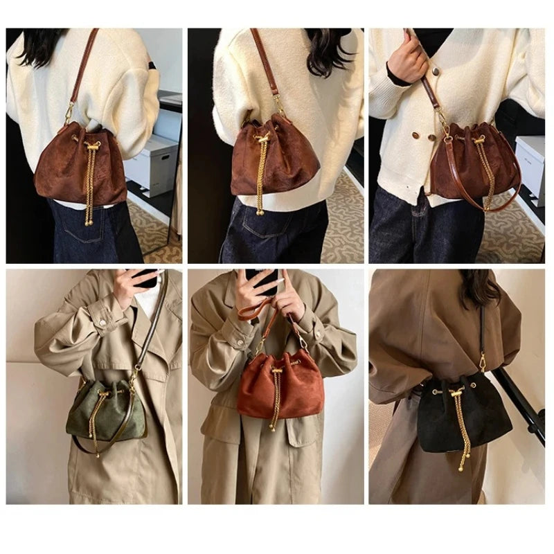 2026 Soft Commuting Crossbody Bags Faux Suede Sewing Hot Sale Bags for WomenThread Solid Color String Women's Handbags - Zenflow Active