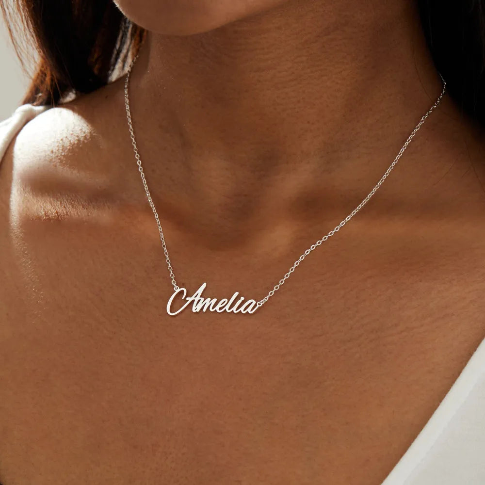 Custom Personalized Signature Name Necklace Stainless Steel Handmade Cursive Name Choker Jewellery Birthday Gift for Women - Zenflow Active