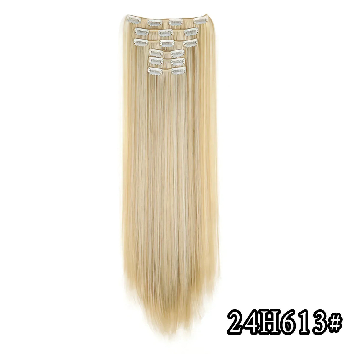 Black Hair Extensions 24"/60cm 6pcs/set Women Long Straight Synthetic Full Head Clip 16 Clips Ombre Heat Resistant Fiber Hair - Zenflow Active